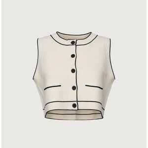 Oak and Fort Chic White Sleeveless Crop Top with Black Trim